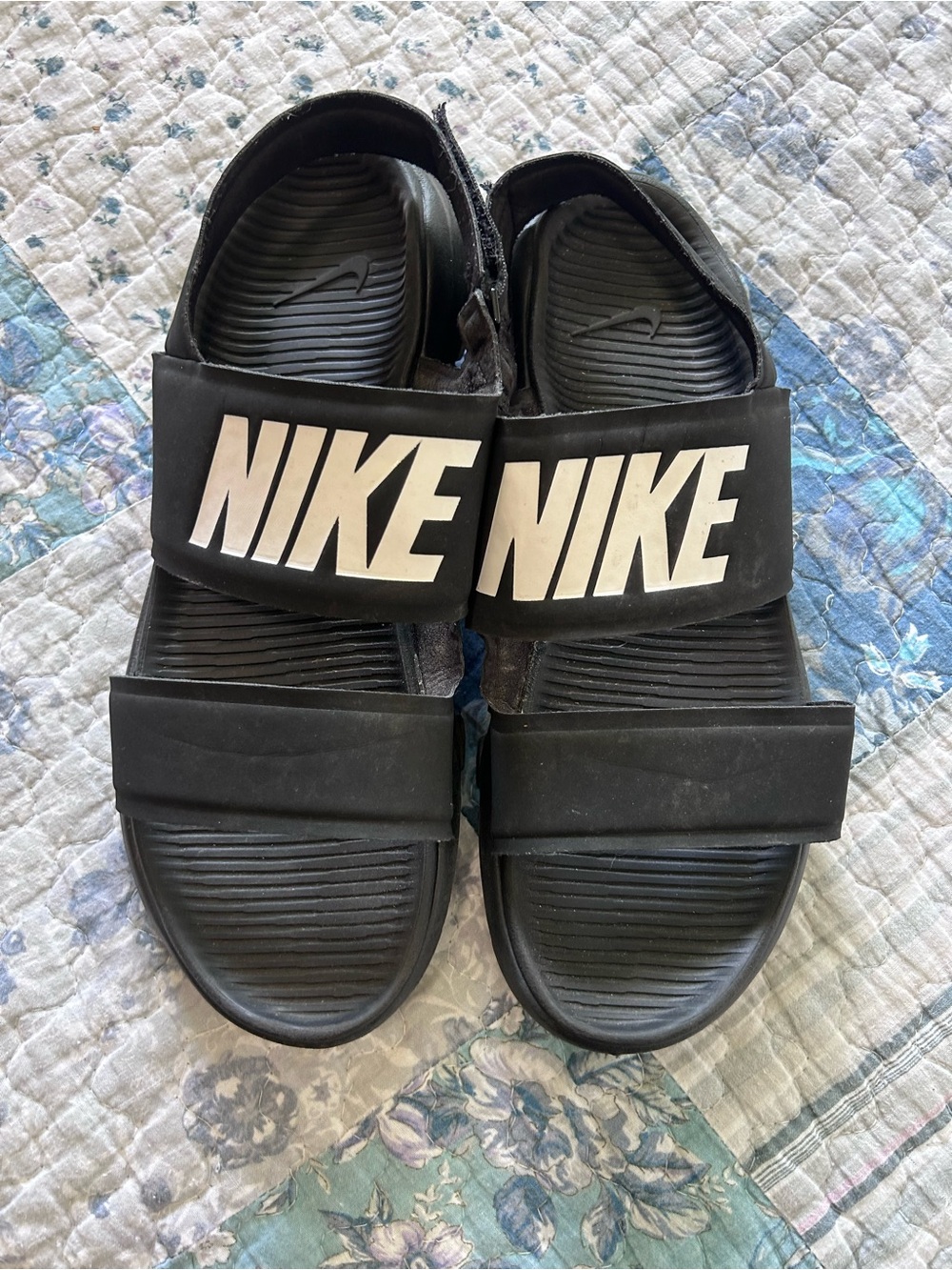 Nike Black and White Adjustable Strap Slide Sandals